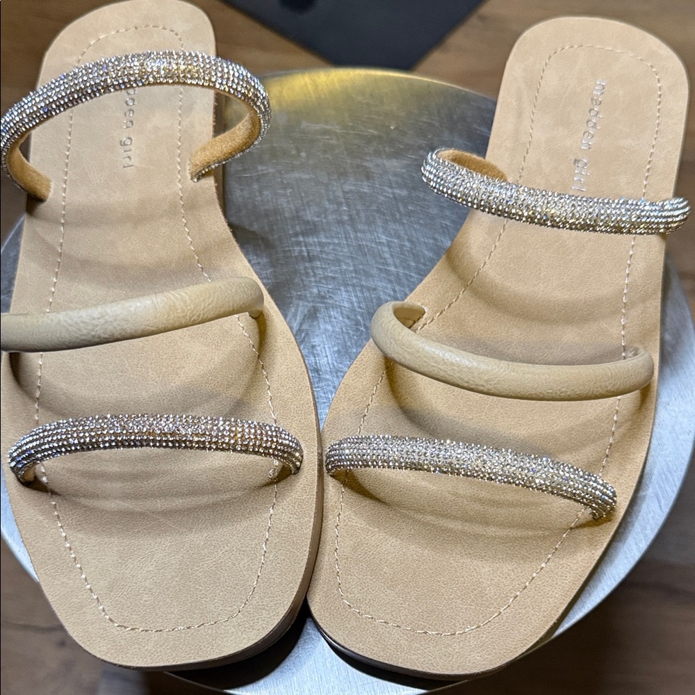 Madden Girl Tan Sandals with Rhinestone Straps - Picture 9 of 13